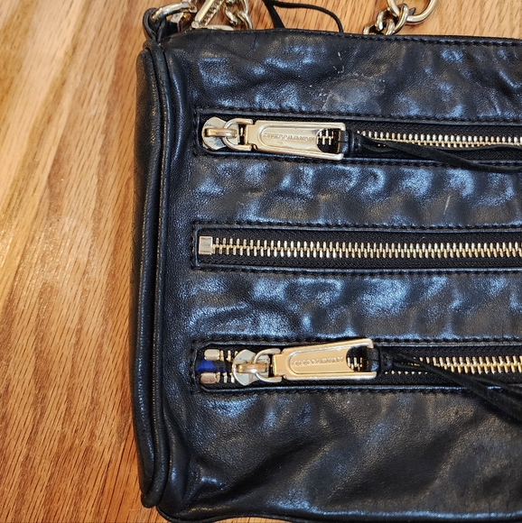 Rebecca Minkoff Moto 3 Zip Leather Chain Crossbody Handbag Plum 9”W x 6”H - Picture 5 of 11